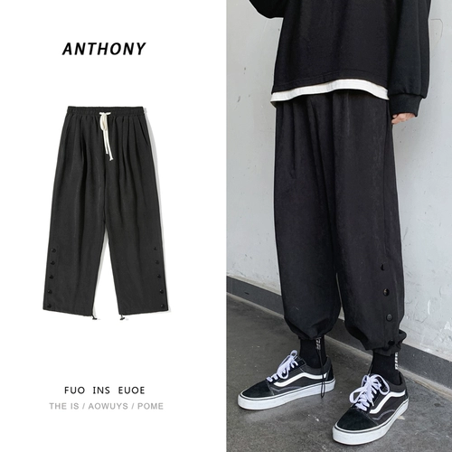 Мужские брендовые универсальные трендовые флисовые штаны, свободный прямой крой, на шнурках