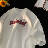 Белая летняя ретро футболка для отдыха для школьников, в американском стиле, короткий рукав, оверсайз