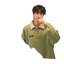 Japanese style lapel sweatshirt mens 2024 spring and autumn youth trend versatile half-zip loose pullover top