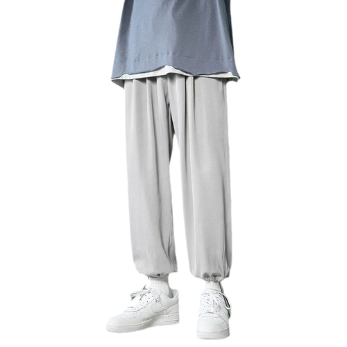 Мужские трендовые штаны, шелковая летняя одежда, коллекция 2021, оверсайз, в корейском стиле, на шнурках