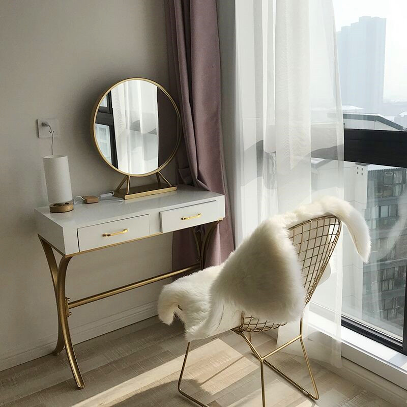 Bàn trang điểm Bắc Âu căn hộ nhỏ phòng ngủ mini công chúa sắt rèn đơn giản lưu trữ màu trắng tủ bay cửa sổ bàn trang điểm - Bàn bàn gỗ tròn