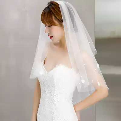Wedding veil female bride white headdress Super fairy short Mori retro Korean wedding gift Net red photo props