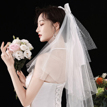 Bride wedding veil wedding dress headdress Mori Super fairy short sweet bow collar card photo props travel photo