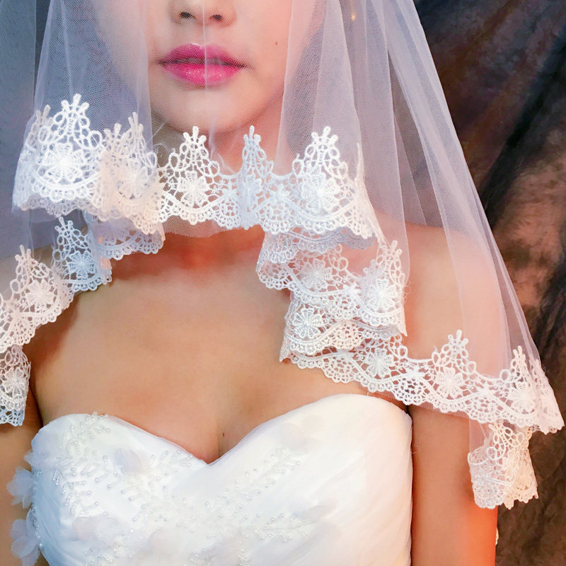 Bridal wedding dresses head yarn headwear supersenssen white knot wedding nemesis red photo retro new Korean-style short soft yarn