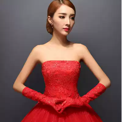 Wedding gloves long version of red bridal dress short cheongsam Xiuhe clothing accessories lace wedding autumn and winter bag finger