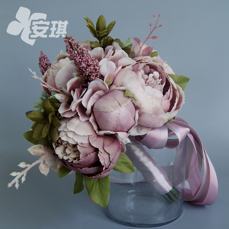 Wedding bride hand bouquet European retro simulation silk flower Peony mix and match bouquet outdoor wedding yarn photo props