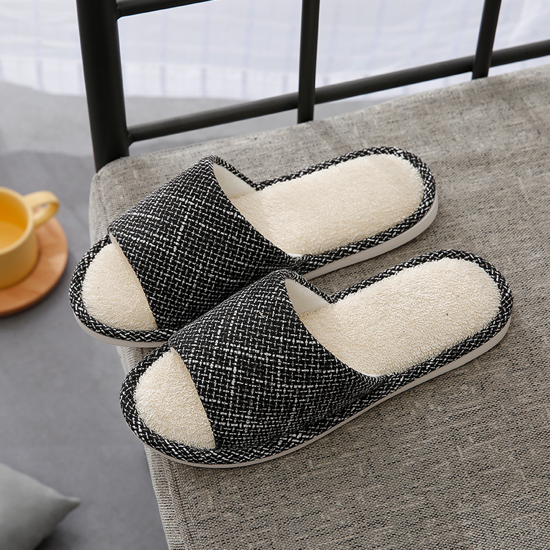 Hd588 Blackflax slipper female summer indoor At home Wood floor lovers Home Furnishing soft sole household Japanese  Cotton and linen slipper male