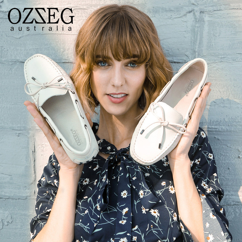 OZZEG Peas shoes women's spring and autumn new flat bottom casual maternity shoes leather shallow shoes loafers 05032