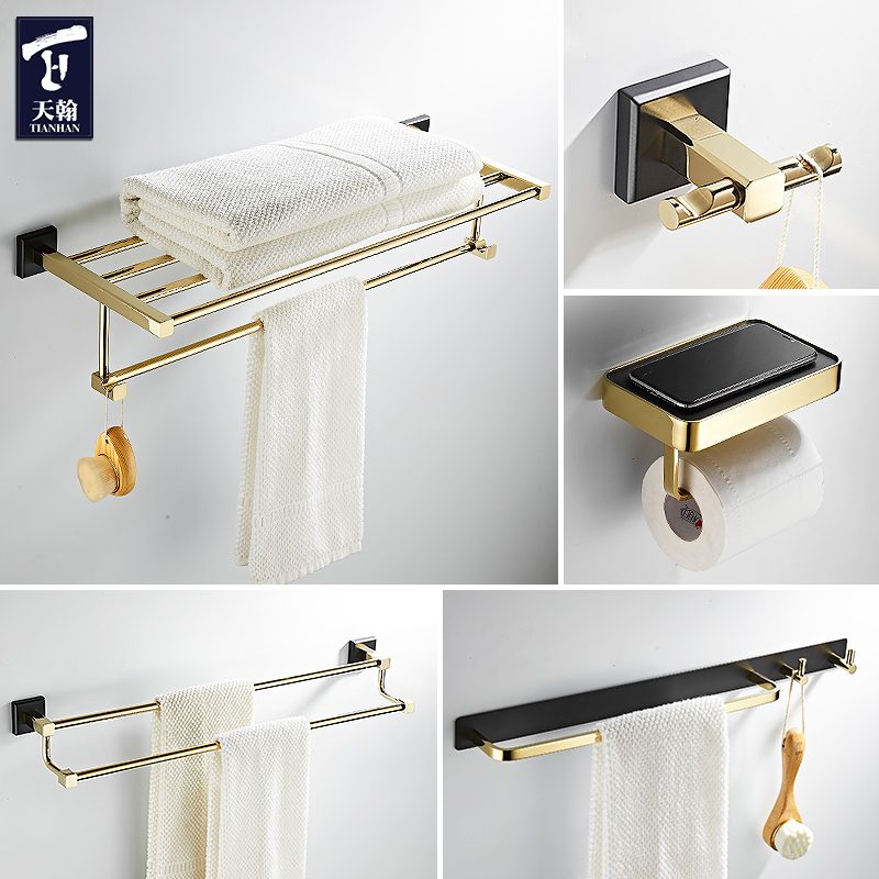 Tiangham bathroom free from punching full copper wool towels rack Nordic black gold bathroom shelves Creative minimalist bath towels