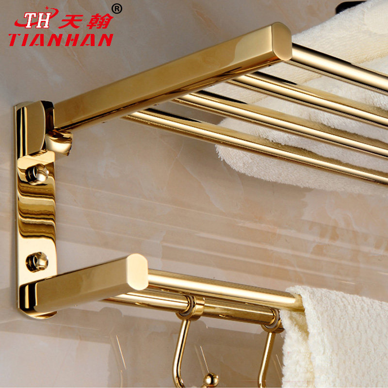 Tianhan bathroom full copper gold movable folding bath towel rack Double European Powder Room bathroom towel rack Towel bar