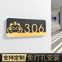 Acrylic self-adhesive home high-grade house number personalized room number cute lucky cat digital stickers Hotel Villa homestay hotel room box number gold silver Non-punching installation creative customization