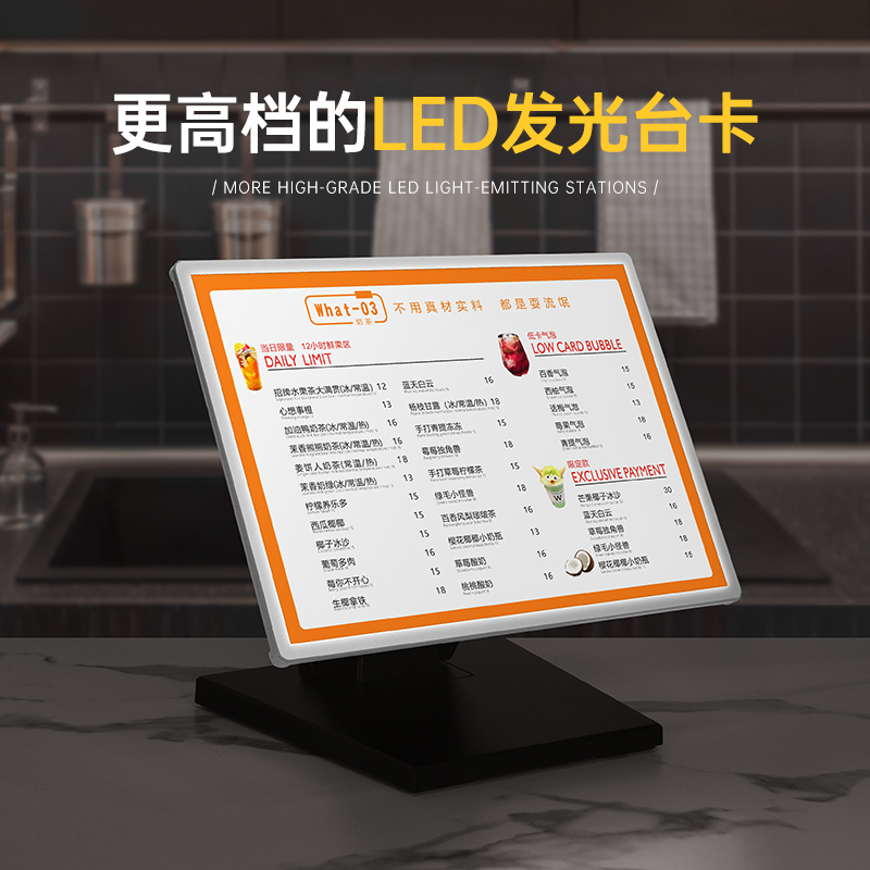 Led Illuminated Menu Aluminum Alloy Frame Display Board Ultra-Thin Light Box with Rotatable Base Desktop Sign for Hamburger, Fried Chicken, Milk Tea Shop, Restaurant Ordering Menu Price List, Replaceable Standing Display Stand
