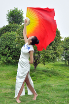 Silk dance fan yellow and red gradient flame fan double-sided lengthened adult classical performance dance fan