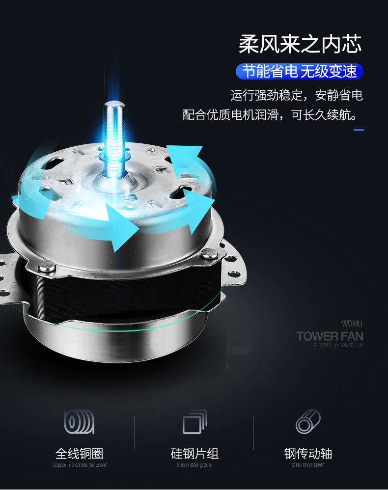 Quạt điện Womu quạt tháp hộ gia đình quạt sàn lắc đầu câm xây dựng quạt máy tính để bàn không có quạt trang - Quạt điện cánh quạt trần