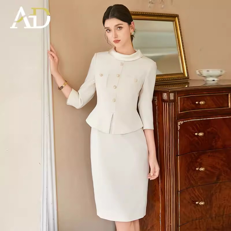 High-End Elegant Workplace Dress, Socialite Round-Neck Dress, Beauty Salon Jewelry Store Two-Piece Formal Suit Dress, Work Uniform