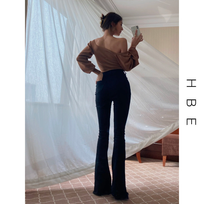 HBE water brother long leg filter 2 0 high waist slim black micro flared pants micro horn jeans women summer