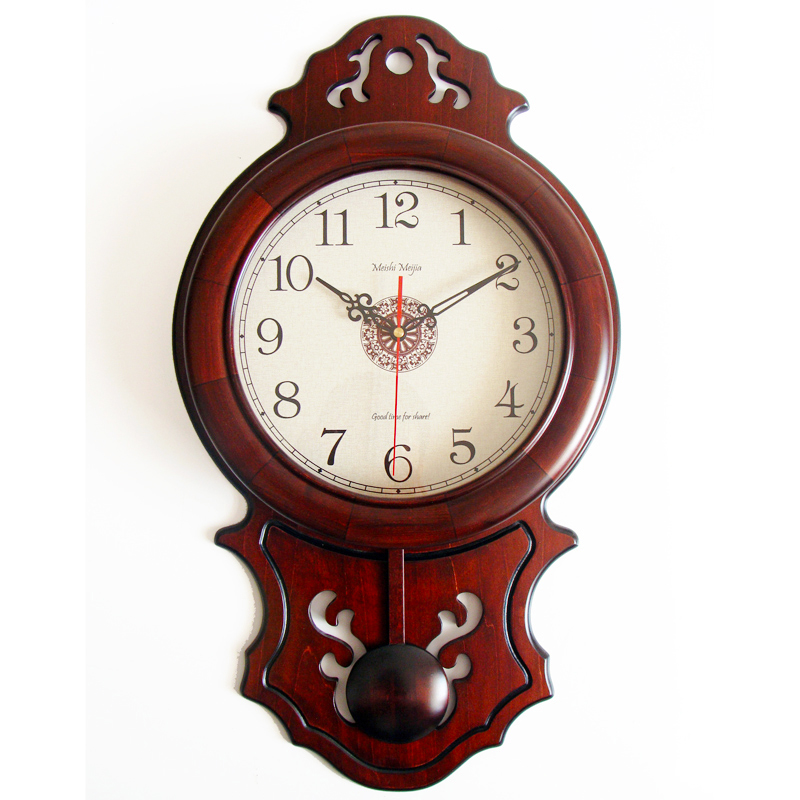 New Chinese Style Brief Retro Solid Wood Hanging Clock Living Room Silent Swing Quartz Clock Creative Watch Wall Clock Pendulum Clock Styling