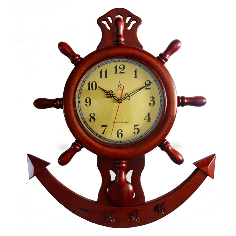 Meishi each solid wood peach wood smooth sailing wall clock watch helmsman Chinese living room vintage silent rudder 6708T