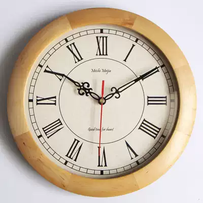 Meishi each solid wood mute wall clock log color Nordic simple Japanese American Roman bedroom children's room 906
