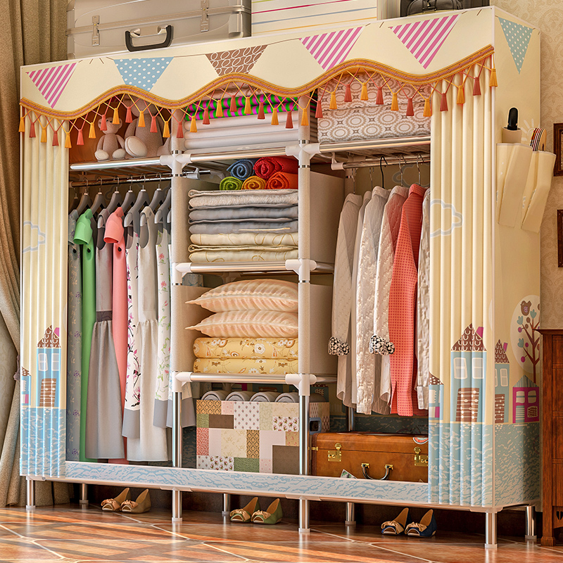 Clothing cabinet steel pipe reinforcement and thickness assembly double household room bedroom wardrobe rental wardrobe