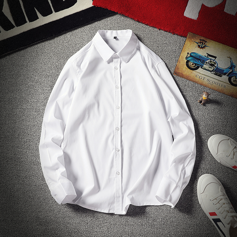 Summer solid color shirt men's long-sleeved Korean version of the trend slim fit inside the large size sports and leisure inch shirt base white shirt