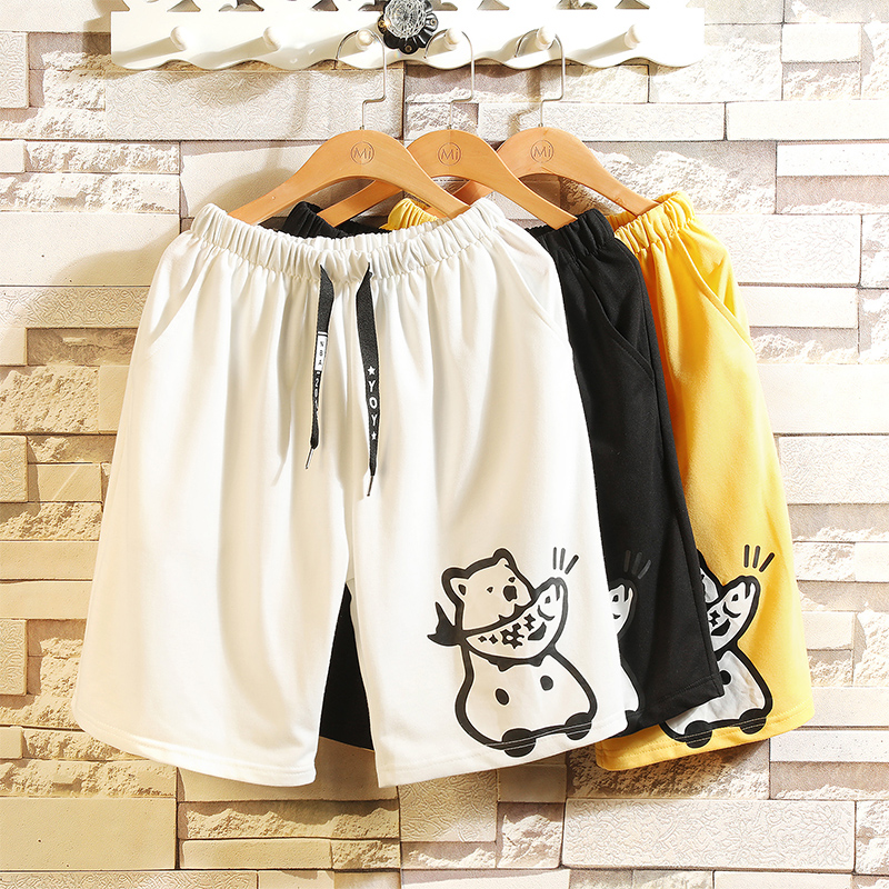 2022 Summer New Bear Printed Casual Shorts Men Loose Big Size Sports 50% Pants Beach Pants Han Edition Trend