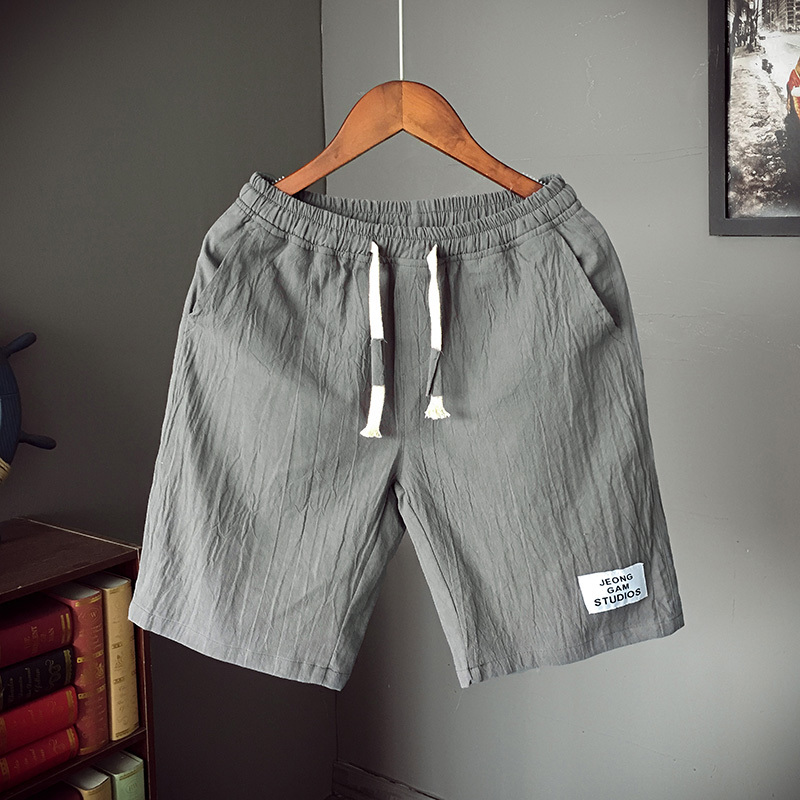 Japanese simple thin loose cotton and linen sports shorts men's linen five-point pants casual shorts casual beach pants