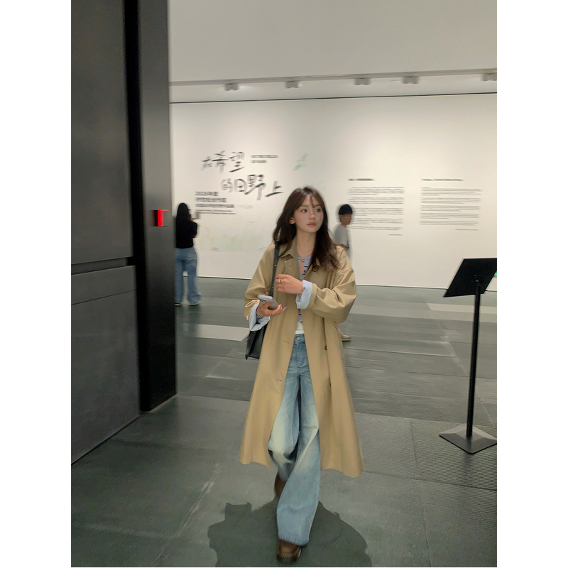 Chic LAOSHU Petite Autumn Coat for Women, New Long Trench Coat, Khaki Top, Elegant British Style Overcoat