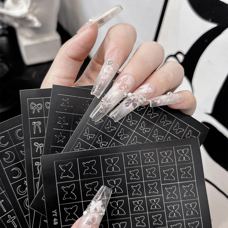 Spray-Painted Hollow Nail Art Stickers Moon Butterfly Pentagram Crow Heart Auxiliary with Adhesive Backing Template Nail Decorations Spray-Painted Hollow Nail Art Stickers Moon Butterfly Pentagram Crow Heart Auxiliary with Adhesive Backing Template Nail Decorations