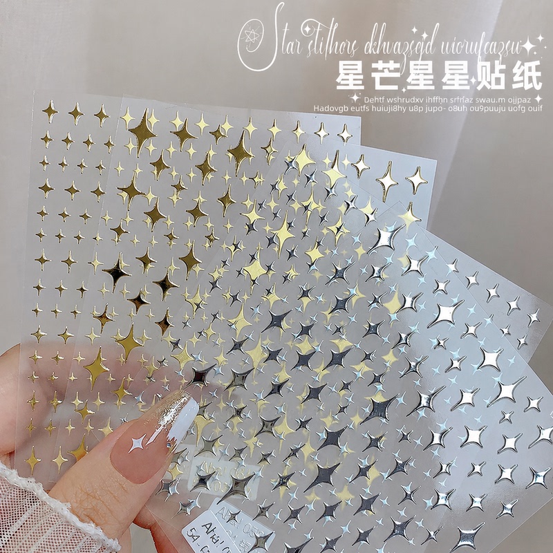 Nail Art Four-Star Stickers 2026 Internet Celebrity New Hot Style Silver Star Nail Decorations Versatile Nail Surface Decoration Stickers