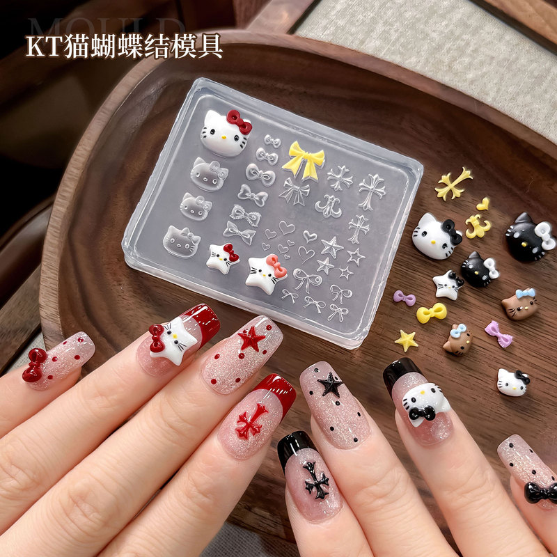 Cartoon Kt Cat Bow Nail Art Silicone Mold Stereo Relief DIY Wearable Nail Special Nail Decoration
