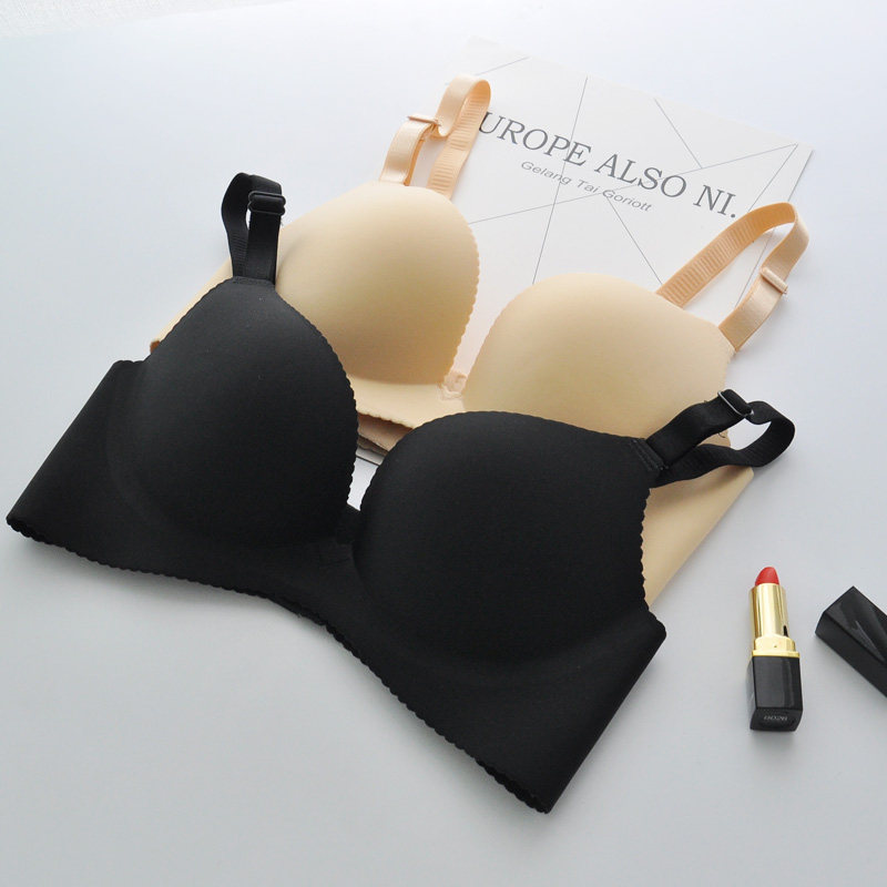 Summer thin without trace bra girl ice wire without steel ring small bra gathers student underwear set three row buckles