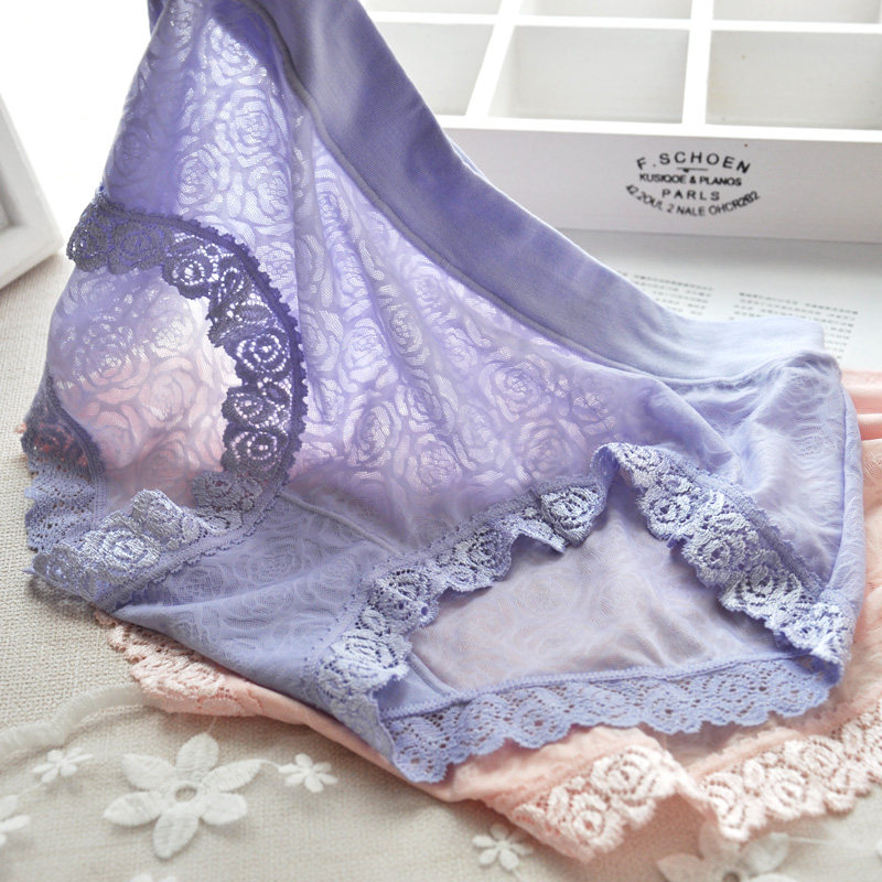 Sexy translucent ice wire underwear female soft lace hollow spring mesh thin speed dry air breathable Modale