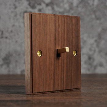 Pialt[Beihangjiao]Black Walnut Solid Wood Panel Brass Lever Retro Switch 86 Type Single Switch Putian