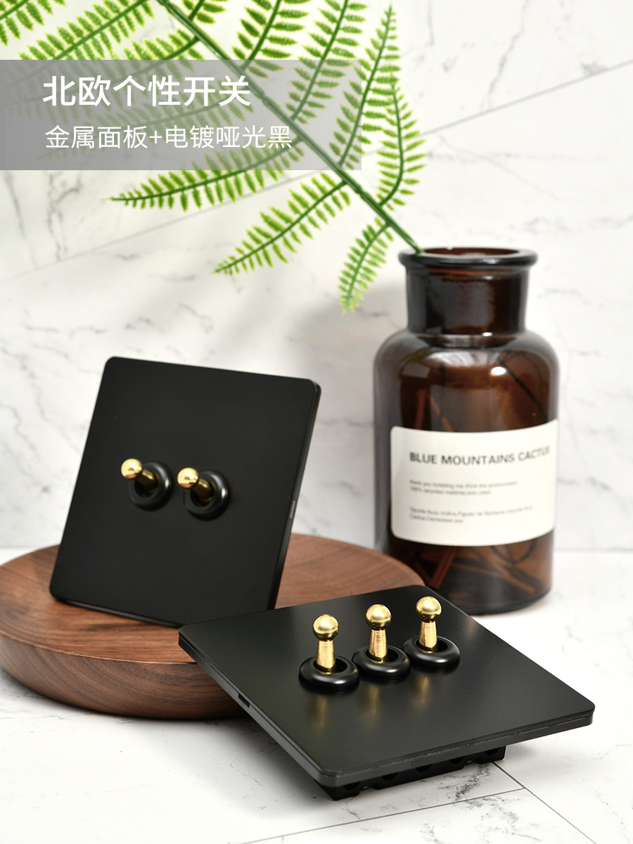 Pialt 86 Type Scandinavian Minimalist Style Matte Black Wall Switch Panel Lever Retro Switch Socket