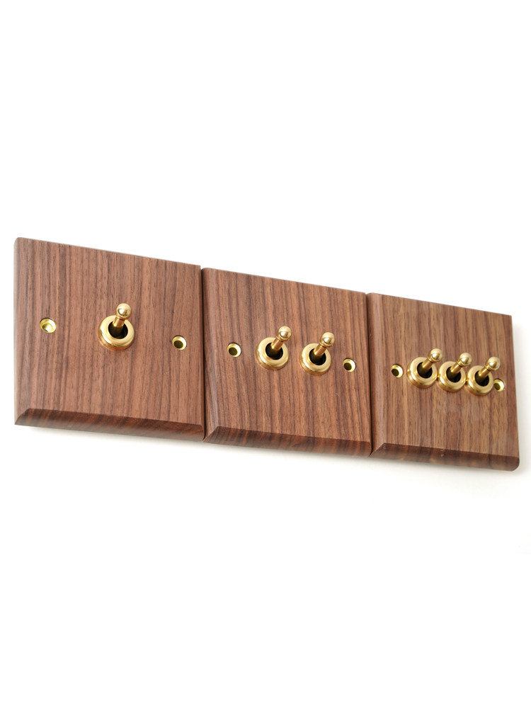 Pialt Smart Switch Panel Black Walnut Brass Lever Self-Resetting Rebound Intelligent