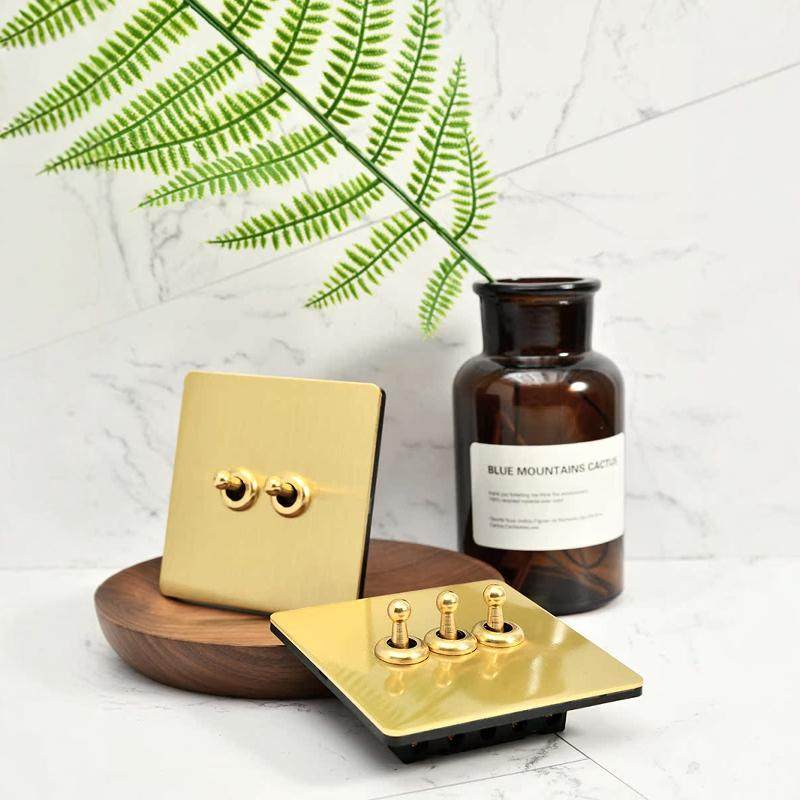 Pialt Putian Stainless Steel Electroplated Panel, Imitation Copper Brushed 86 Type Home Decoration Light Luxury, Retro Style Toggle Switch