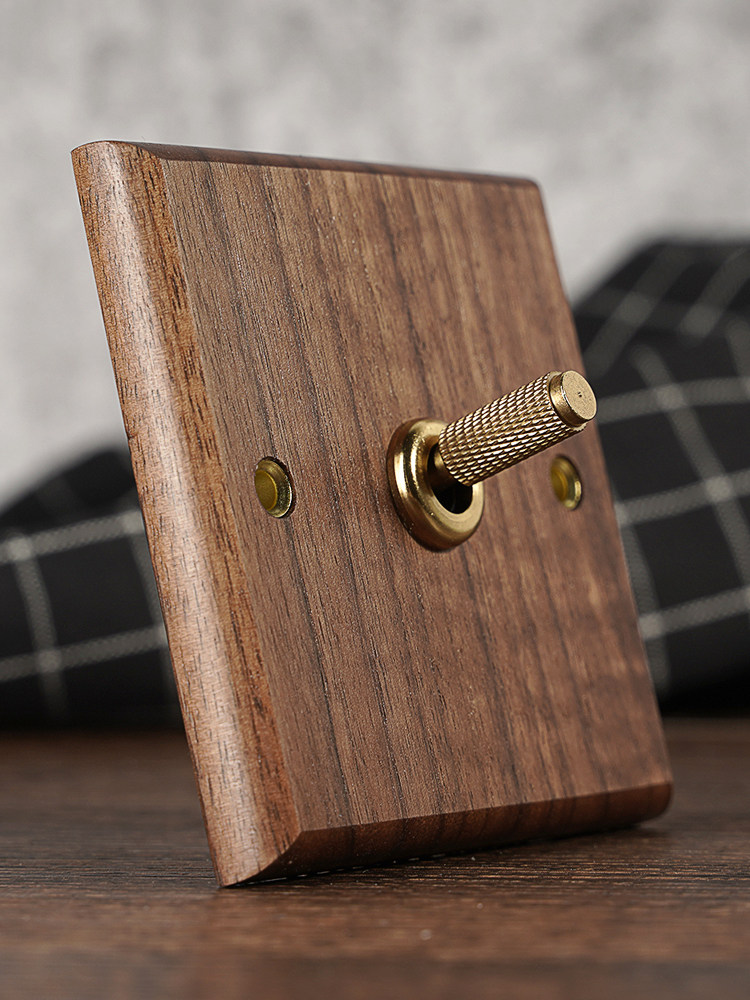 Pialt [Knurled Lever] Solid Wood Switch Brass Socket Black Walnut Vintage Homestay Wood Grain Single Switch