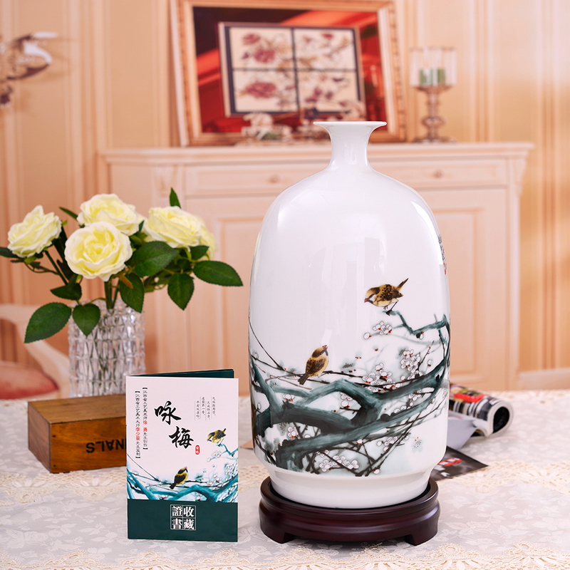 Jingdezhen Ceramic Vase Modern writing Flower Bird Living Room Decoration Handicraft Plum Double Nestling Porcelain Bottle TV Cabinet-Taobao
