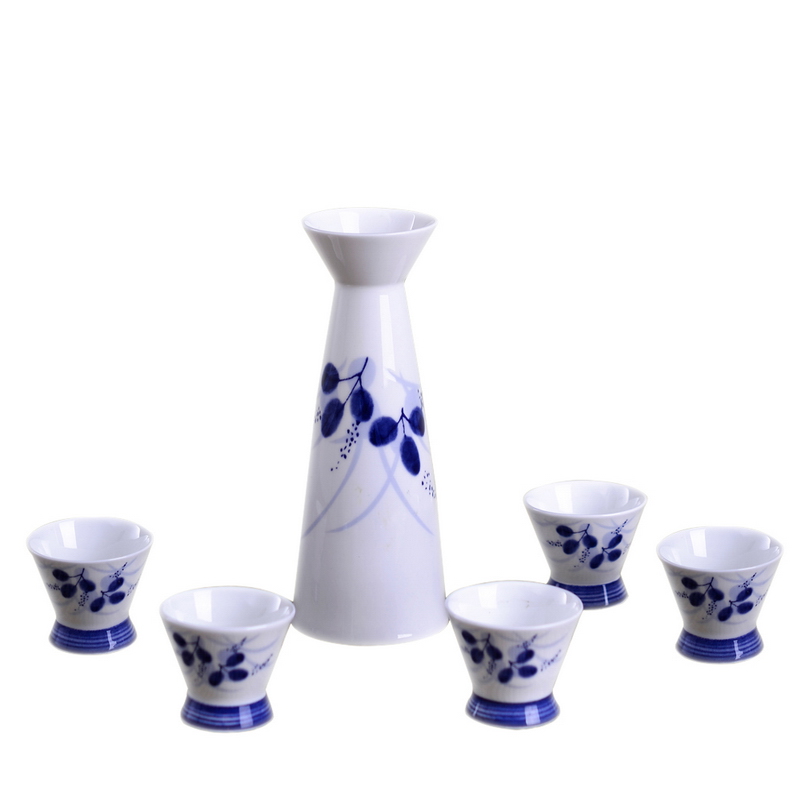 Porcelain Bojing Jingdezhen Ceramics Wine Furniture Group Set Imitation Ancient Generation Home Green Flowers Chinese Style Day Style Wine Pot White Wine Clear Wine Glass