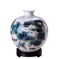 Jingdezhen ceramic vase Chinese lotus modern crafts Porcelain ornaments Yu Jigao lotus fragrant duck fat living room decoration