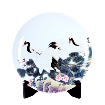 Jingdezhen ceramic decorative plate ornaments double crane spring to send elders healthy and long-lived quaint looking plate art gifts