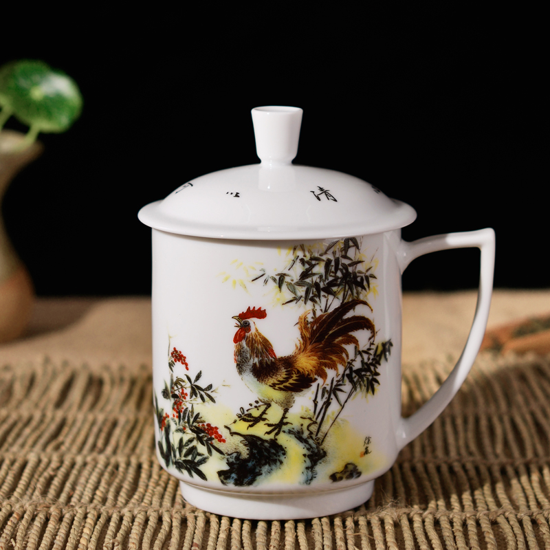 Jingdezhen ceramic cups with cover office household porcelain cups rat ox tiger snake horses sheep monkey chicken dogs"