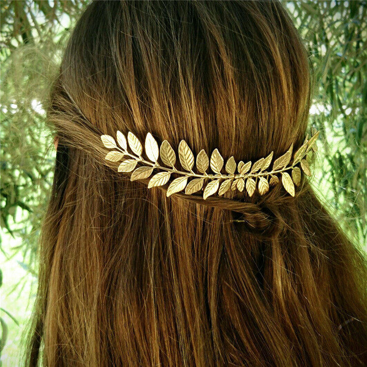 Back hanging hairband Gold metal leaf hair comb back wearing headband leaf headdress Bridal hair accessories half tie hair clip