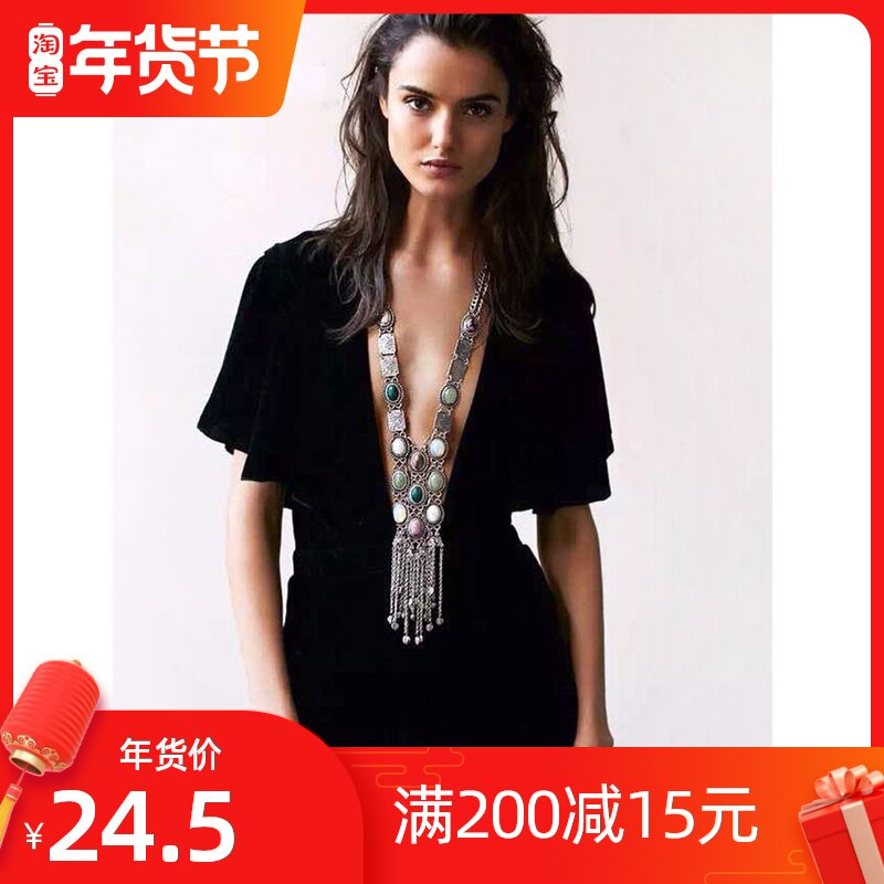 Exaggerated women's necklace Tibetan Tibetan ornaments ancient ethnic style long version of sweater jewelry accessories Nepal exotic