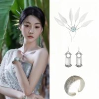 Серебряный комплект, аксессуар для волос, серьги, браслет