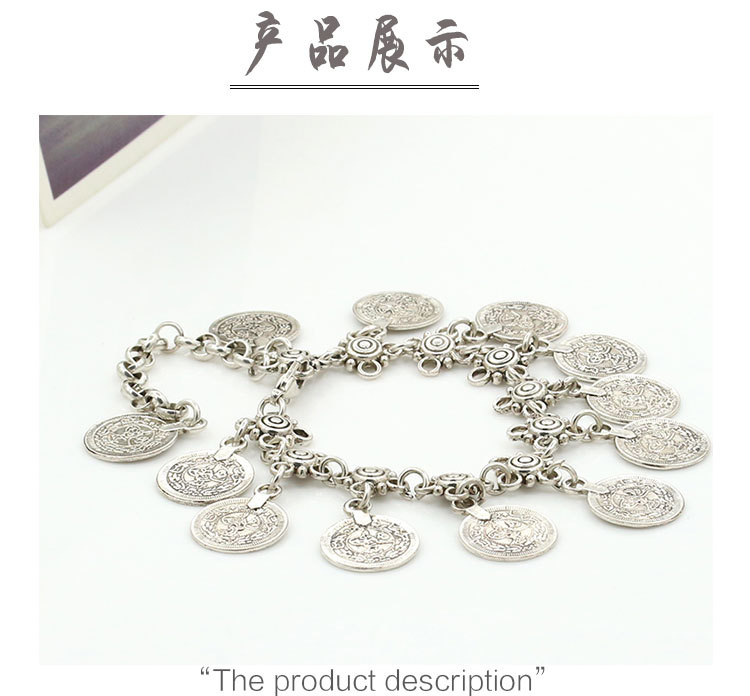 Thời trang châu Âu và Mỹ phong cách boho retro chạm khắc đồng xu vòng tay ngắn vòng chân 2 với đồ trang sức nữ lắc chân vàng PNJ
