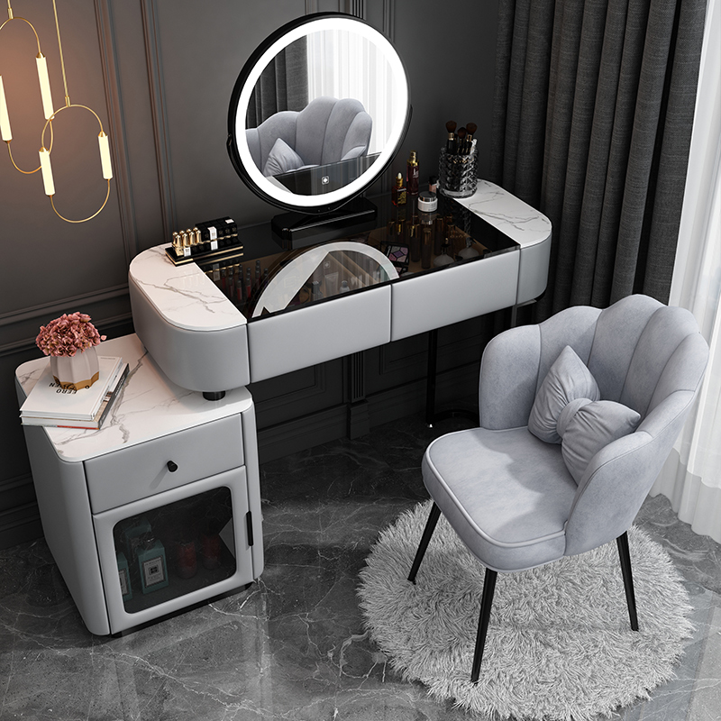 Light luxury glass dressing table bedroom modern minimalist small apartment advanced solid wood dressing table storage integrated dressing table