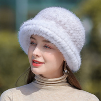 Mink fur hat new women winter warm fur top hat elegant woven fur hat outdoor outing