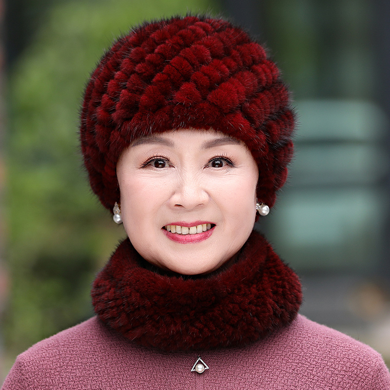 Middle-aged and elderly hats new autumn and winter mink pineapple hat grandma mother warm old lady fur hat